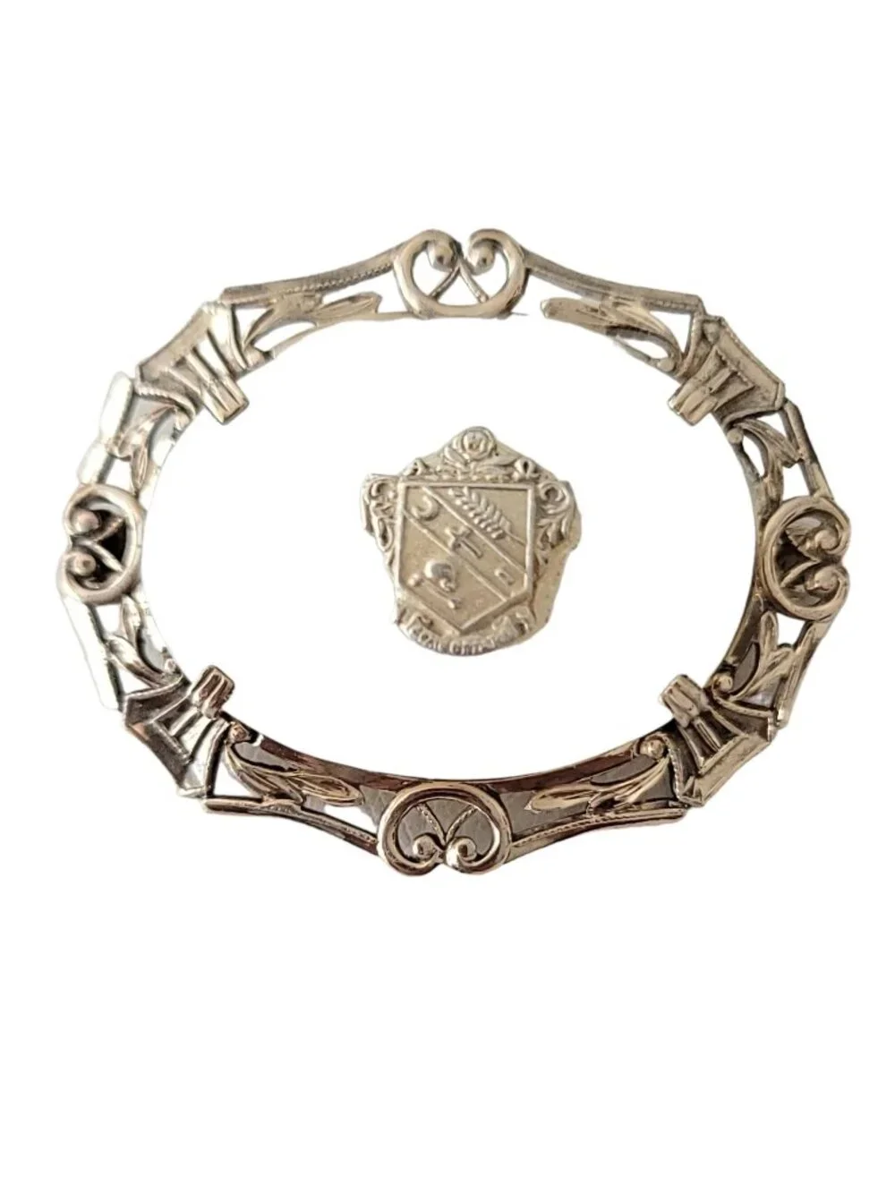 Sterling Silver Oval Inlay Shield Brooch Pin, M107